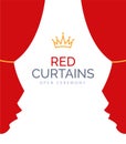 Red curtain flat simple illustration. Vector red curtain open cinema background design