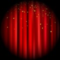 Red curtain on stage with golden confetti. Abstract background with spotlight in theater Royalty Free Stock Photo