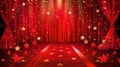 Red Curtain Stage with Sparkling Lights and Stars, Ideal for Performances and Celebrations, Vibrant Entertainment Royalty Free Stock Photo