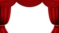 Red curtain. Theater cinema curtains shine elements. Isolated fabric drape vector banner, show circus entertainment ad