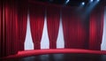 Red curtain in theater with a spot lighting. Generative AI