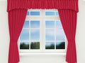 Red curtain on the window. 3d render Royalty Free Stock Photo