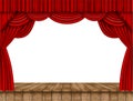 Red curtain and wooden stage on white background Royalty Free Stock Photo