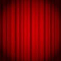 Red curtains background illuminated by a beam of spotlight. Red theater show curtain vector illustration.