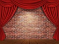 Red curtains on brick wall background Royalty Free Stock Photo