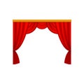 Red curtains with lambrequins for theater or circus stage. Decorative flat vector element for promo poster, banner or Royalty Free Stock Photo