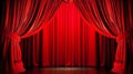 The red curtains are opening for the theater show. Generative AI Royalty Free Stock Photo