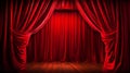 The red curtains are opening for the theater show. Generative AI Royalty Free Stock Photo