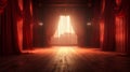 The red curtains are opening for the theater show. Generative AI Royalty Free Stock Photo