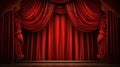 The red curtains are opening for the theater show. Generative AI Royalty Free Stock Photo