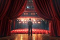 The red curtains are opening for the theater show. Generative AI Royalty Free Stock Photo