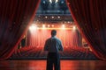 The red curtains are opening for the theater show. Generative AI Royalty Free Stock Photo