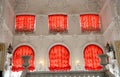 Red curtains in palace interior