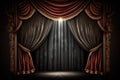 Red curtains. Realistic luxury curtain decoration. Generative AI