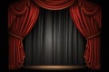 Red curtains. Realistic luxury curtain decoration. Generative AI