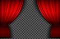 Red curtains. Realistic open velvet stage curtain for theatre show, circus or cinema. Portiere drapes for premiere Royalty Free Stock Photo
