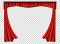 Red curtains realistic. Theater fabric silk decoration for movie cinema or opera hall. Curtains and draperies interior Royalty Free Stock Photo