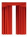 Red curtains realistic. Theater fabric silk decoration for movie cinema or opera hall. Curtains and draperies interior Royalty Free Stock Photo