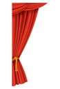 Red curtains realistic. Theater fabric silk decoration for movie cinema or opera hall. Curtains and draperies interior Royalty Free Stock Photo