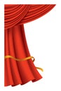 Red curtains realistic. Theater fabric silk decoration for movie cinema or opera hall. Curtains and draperies interior Royalty Free Stock Photo