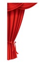Red curtains realistic. Theater fabric silk decoration for movie cinema or opera hall. Curtains and draperies interior