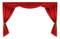 Red curtains realistic. Theater fabric silk decoration for movie cinema or opera hall. Luxury curtains and draperies