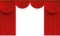 Red curtains. Realistic theater stage drapery. 3D luxury window drapes. Hanging velvet fabric with folds. Decorative cover Royalty Free Stock Photo