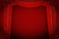 Red curtains on red background with glittering stars