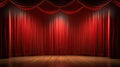 Red curtains on the stage of theater and film. Empty Stage with a closed red curtain, light from footlights background Royalty Free Stock Photo