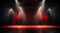 Red curtains on the stage of theater and film. Empty Stage with a closed red curtain, light from footlights background Royalty Free Stock Photo