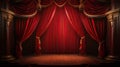 Red curtains on the stage of theater and film. Empty Stage with a closed red curtain, light from footlights background Royalty Free Stock Photo