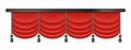 Red curtains with vintage drapery, 3D folded cloth with black tassels Royalty Free Stock Photo