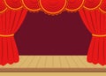 Red curtains and wooden stage background