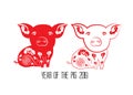 Red cut paper pig zodiac isolate on white background. Year of the pig Royalty Free Stock Photo