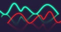 Red and cyan green glowing neon wavy lines with black surface reflections Royalty Free Stock Photo