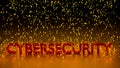 Red cybersecurity word in a rain of glowing sparks