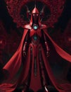 Red Cyborg with Glowing Chest Element in a Dark Setting, Generative AI