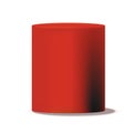 Red cylinder. Circular box solid pillar or stand, empty can mockup with shadows, presentation platform for exhibition