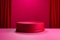 Red Cylinder Podium on Viva Magenta Background, Product Display Mockup, Showroom Showcase