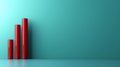 A red cylindrical bar graph displays an upward trend set against a teal background