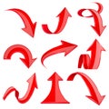 Red 3d arrows. Bent and curled up shiny icons Royalty Free Stock Photo