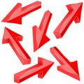 Red 3d arrows. Set of shiny straight signs