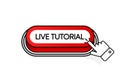 Red 3D button with the inscription Live Tutorial, isolated on a white background. Mouse cursor. Linear design. Vector Royalty Free Stock Photo