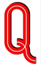 Red 3D capital letter Q with white tape over white background