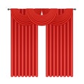 Red 3D curtains with soft silk elegant drapes of fabric on cornice