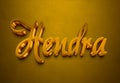 Golden 3D editable text effect of name Hendra, Royalty Free Stock Photo