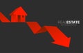 Red 3D home icon on falling down arrow. Royalty Free Stock Photo