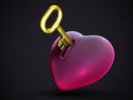 Red 3D human heart with keyhole and golden key.