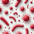 Red 3D models of bacteria and viruses repeat on a white background. Microscopic cells show spikes and rods. This pattern Royalty Free Stock Photo