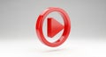 Red 3D Play Button Icon With Circle Outline On White Background Royalty Free Stock Photo